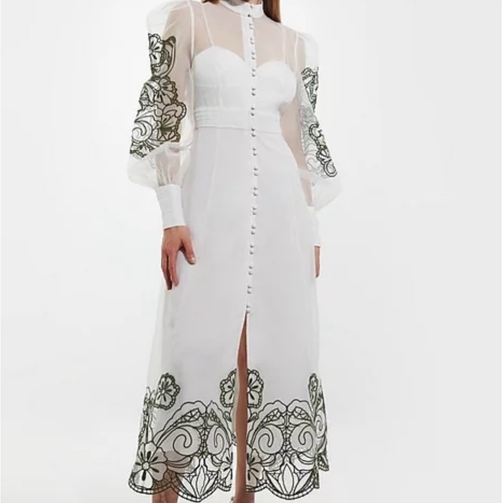Karen Millen Elegant White Bridal Embroidered Dress